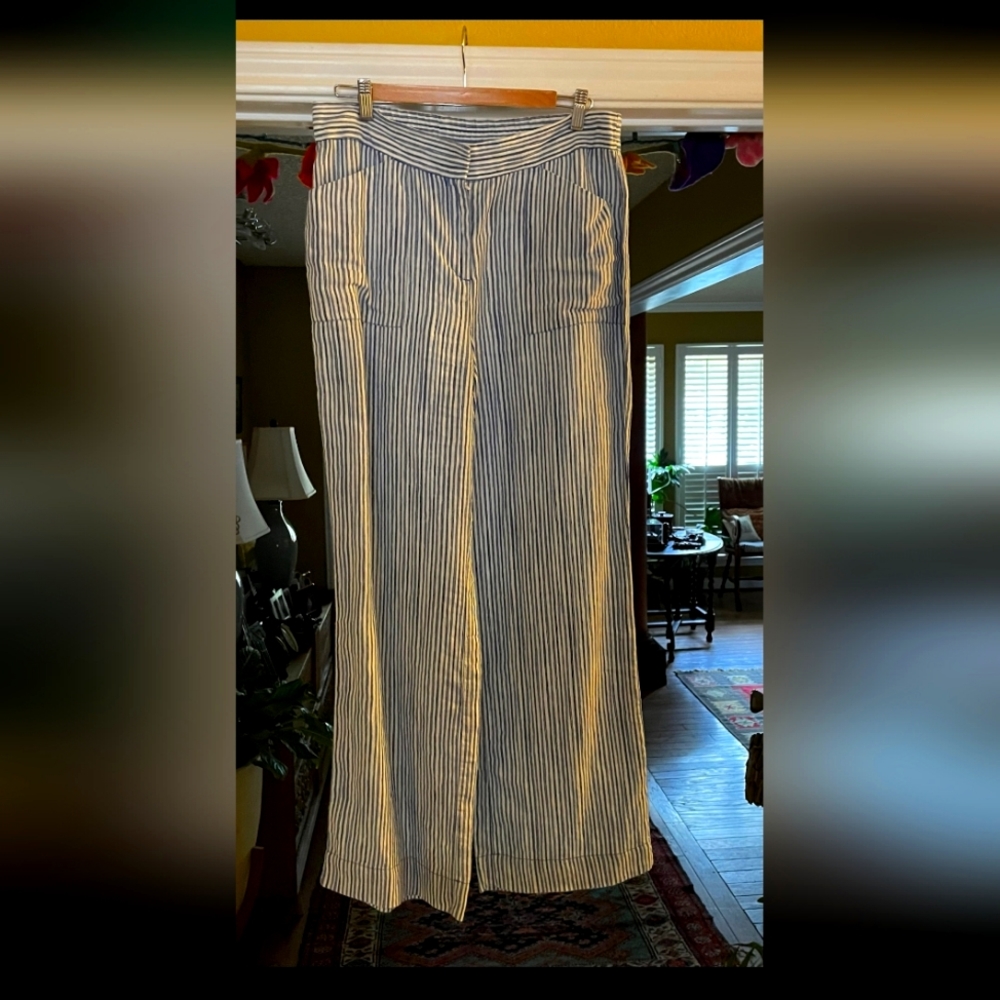 Chicos linen blue and white pants